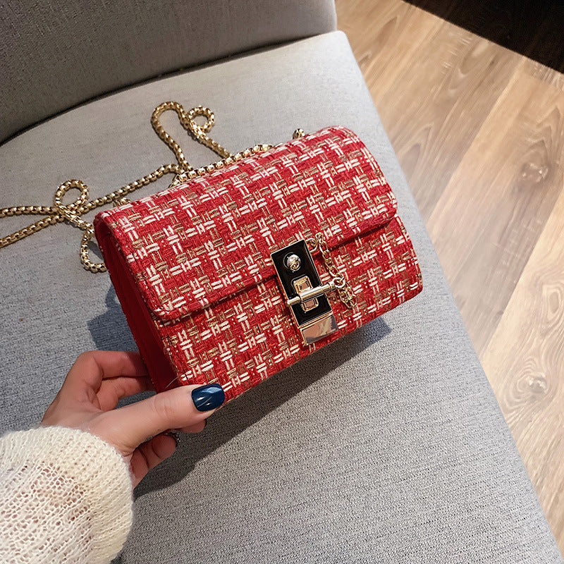 Women's Fashion Tweed Chain Shoulder Bag