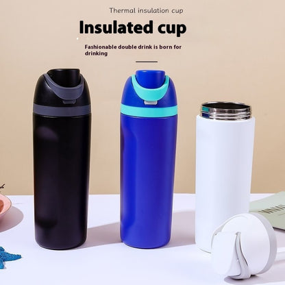 Insulated Stainless with straw water bottle Steel Sports Outdoor Double Drink Cup