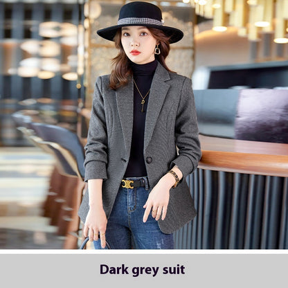 Women's Fashion Houndstooth Small Suit Jacket