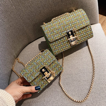 Women's Fashion Tweed Chain Shoulder Bag