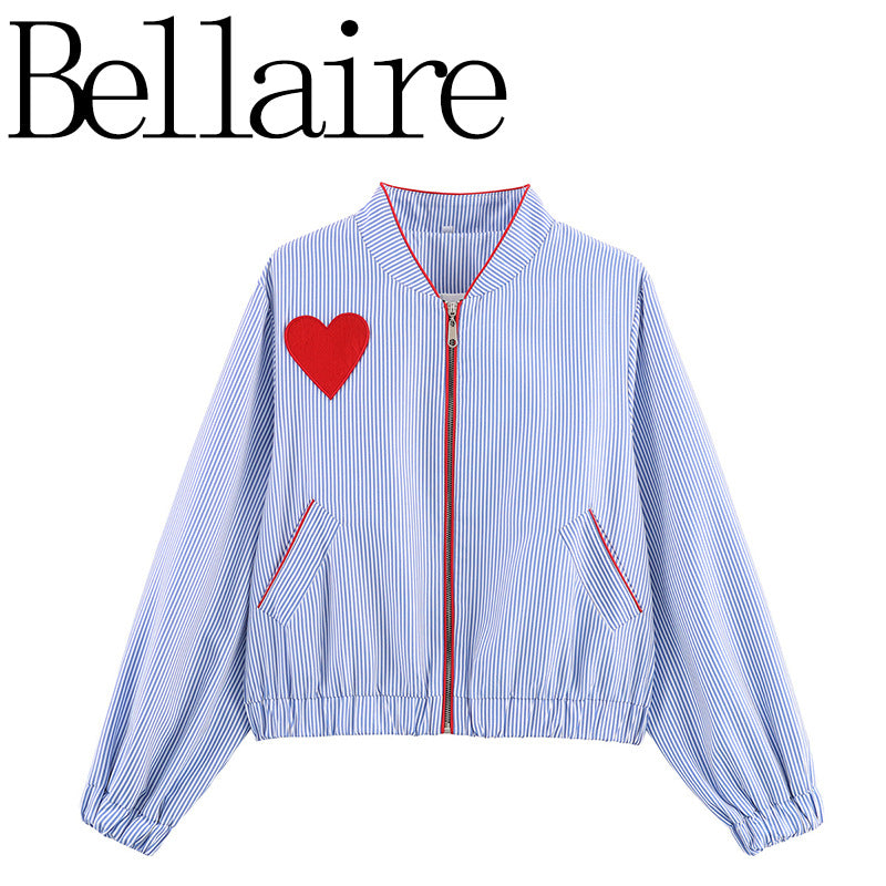 Versatile Heart Applied Zippered Pocket Jacket Coat