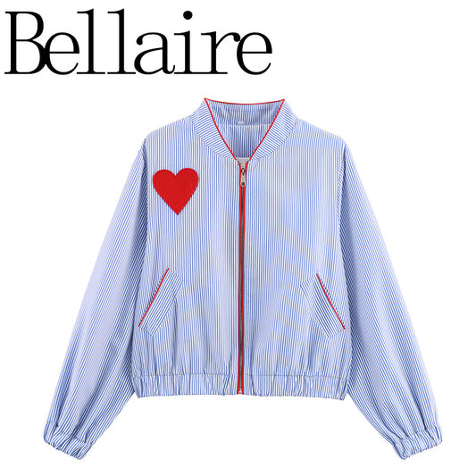 Versatile Heart Applied Zippered Pocket Jacket Coat