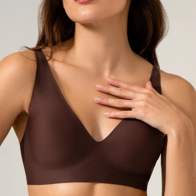 Women's Deep V Bras Wireless Comfortable Bra Seamless Jelly Thin Sexy Bra Supportive No Underwire Bras T-shirt Push Up Bra