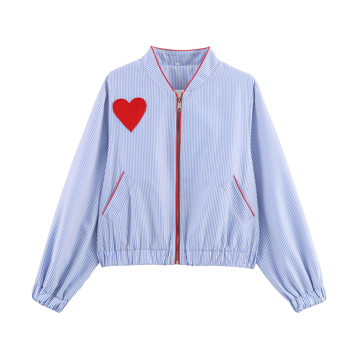 Versatile Heart Applied Zippered Pocket Jacket Coat