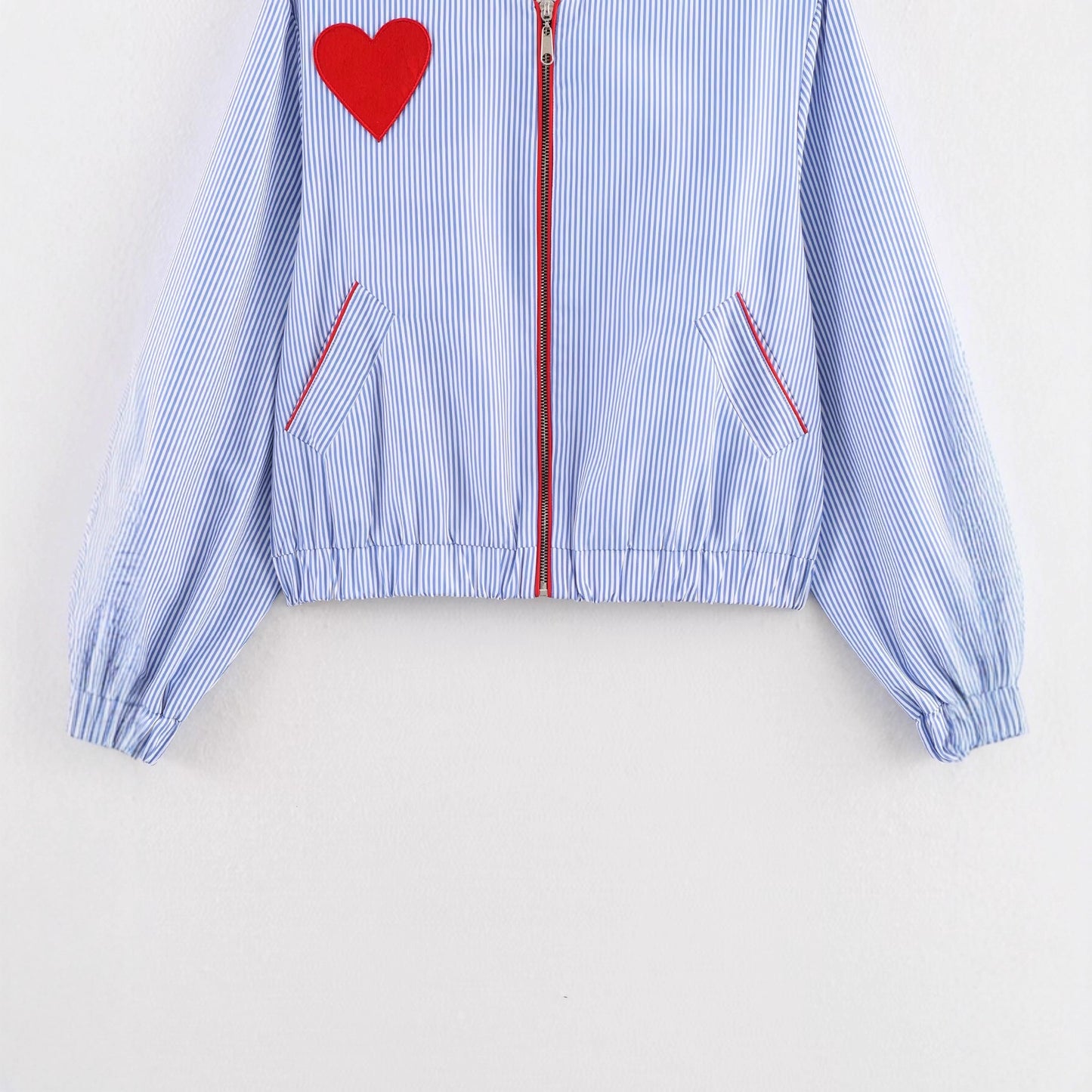 Versatile Heart Applied Zippered Pocket Jacket Coat